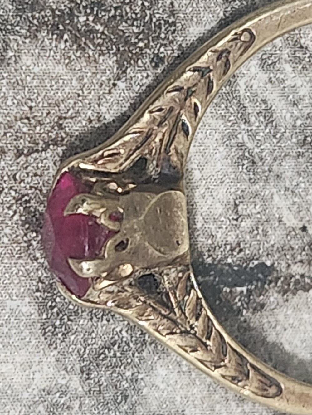 Antique 14k Gold Art Deco 6-pronged Lab Ruby Filigree Solitaire Ring - Picture 7 of 16